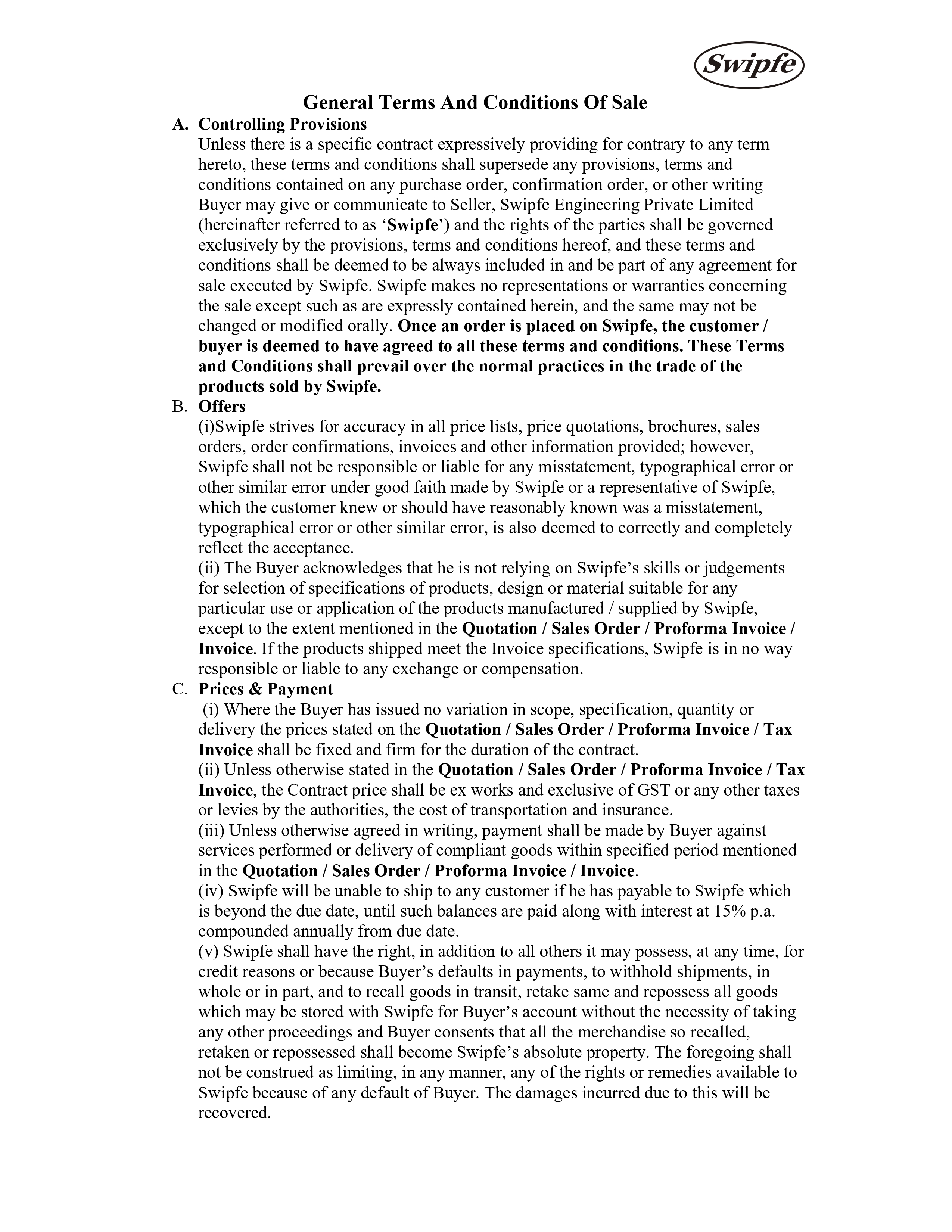 Terms of Sale Page 1